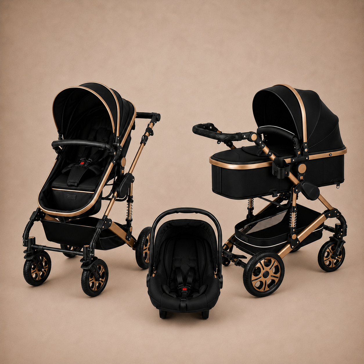 Luxe 3-in-1 Kinderwagen Zwart/Koper
